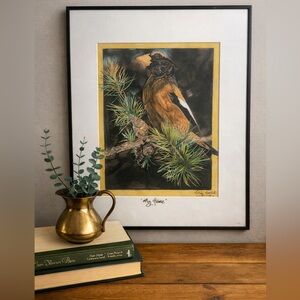 Canadian Wildlife Robin Drawing – Signed Rustic Cabin Art